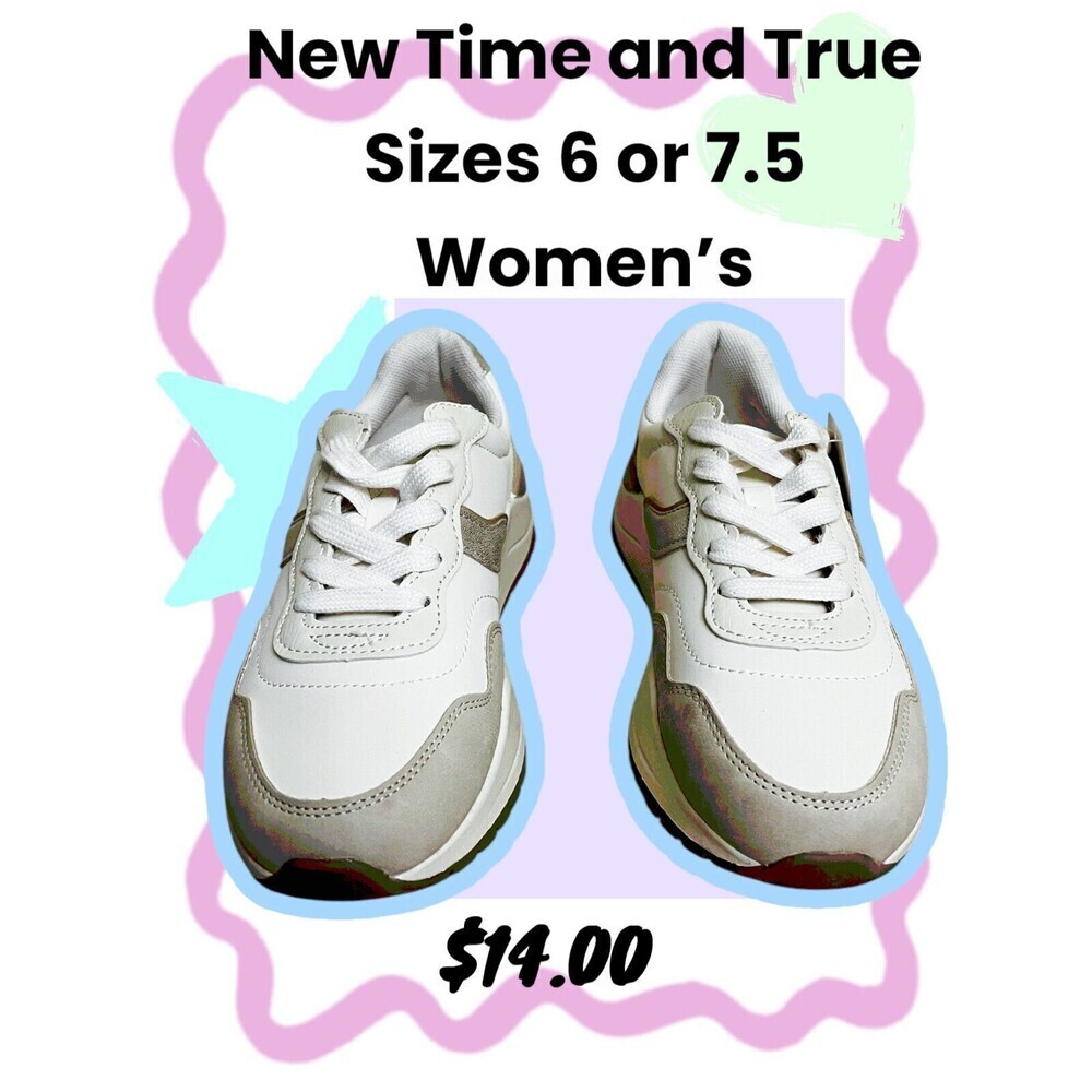 Time and Tru Women's Classic Court Casual White/Silver Size 6 or 7.5